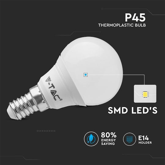 V-TAC Vt-1819 Λάμπα LED 4W 78mm για Ντουί E14 και Σχήμα P45 Ψυχρό Λευκό 320lm