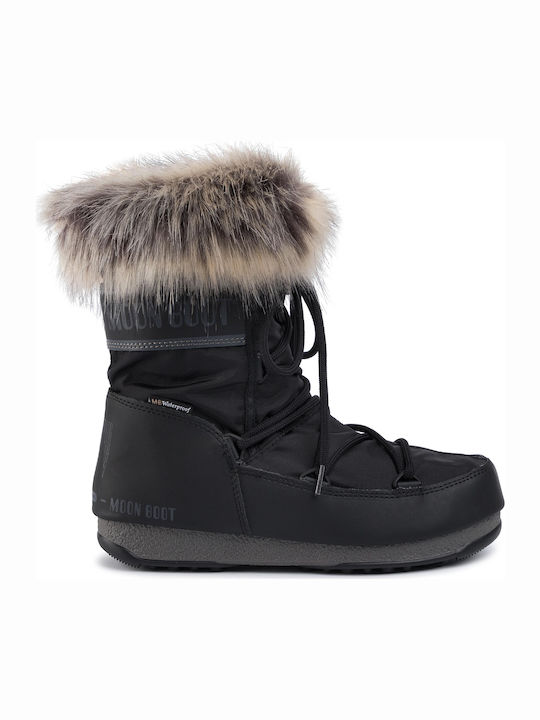 Snow Boots with Laces & Fur Monaco Low Black
