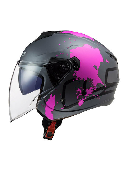 LS2 OF573 Twister II Xover Jet Helmet with Sun Visor ECE 22.05 1100gr Matt Titanium Purple OF573TIIPXMTP