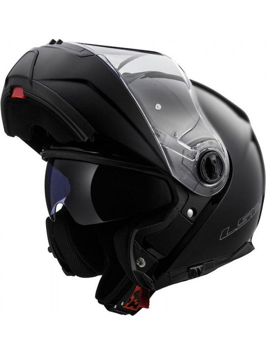 LS2 Strobe FF325 Flip-Up Helmet with Sun Visor ECE 22.05 1550gr Solid Black Gloss KR3294