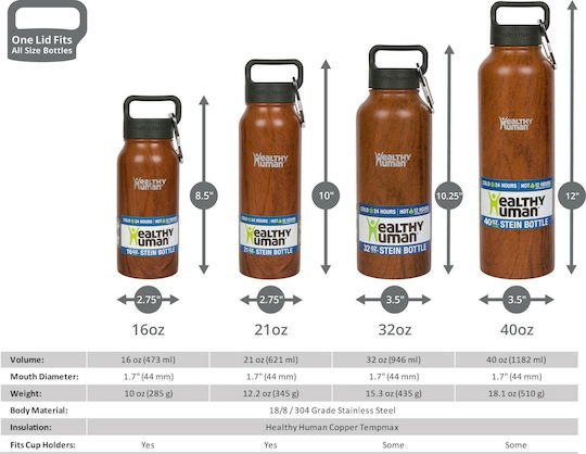 Healthy Human Healthy Human Stainless Steel Thermos Bottle BPA Free 946ml Brown with Loop