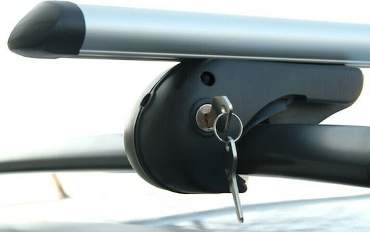 Menabo Aluminum Car Roof Bars Brio 120cm Universal for Cars with Factory Bars Set with Roof Rack Legs and Lock Silver