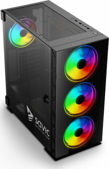 Savio Prime X1 ARGB Gaming Full Tower Κουτί Υπολογιστή με Πλαϊνό Παράθυρο Μαύρο