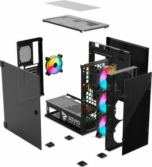 Savio Prime X1 ARGB Gaming Full Tower Κουτί Υπολογιστή με Πλαϊνό Παράθυρο Μαύρο