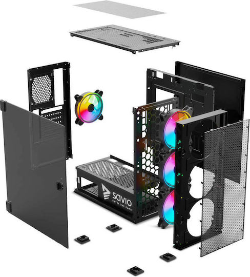 Savio Raptor X1 ARGB Gaming Middle Tower Carcasă Calculator cu Fereastră Laterală Negru