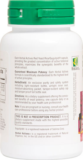 Nature's Plus Herbal Actives Red Yeast Rice Gugulipid 450mg 60 Vegetable Capsules