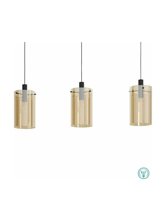 Eglo Polverara Pendant Light Three-Light Rail for Socket E27 Black