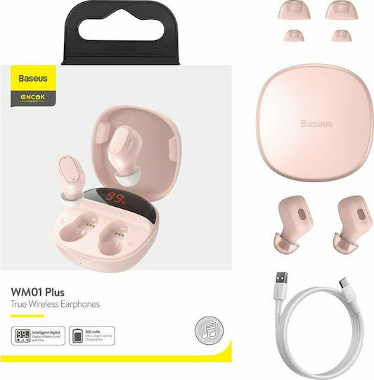 Baseus WM01 Plus In-ear Bluetooth Handsfree Ακουστικά με Θήκη Φόρτισης Ροζ
