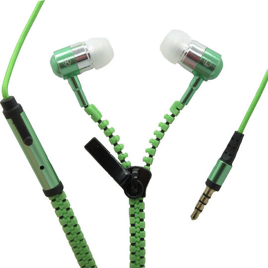 Global Technology HF Zipper In-ear Handsfree με Βύσμα 3.5mm Πράσινο