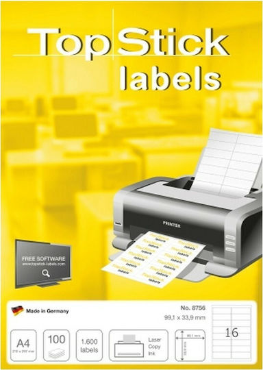 Topstick 1600 Self-Adhesive Rectangular A4 Labels 99.1x33.9mm