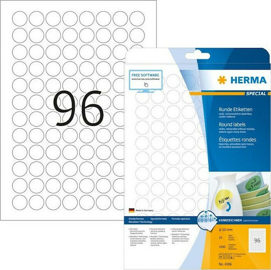 Herma 2400 Self-Adhesive Round A4 Labels 20mm