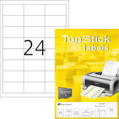 Topstick 2400 Αυτοκόλλητες Ετικέτες Α4 Ορθογώνιες 64.6x33.8mm