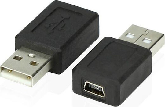 Конвертор USB-A мъжки към мини USB женски Черен 1бр
