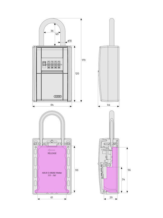 Abus Wall Key Holder Metallic KeyGarage 797 Led single position with Combination