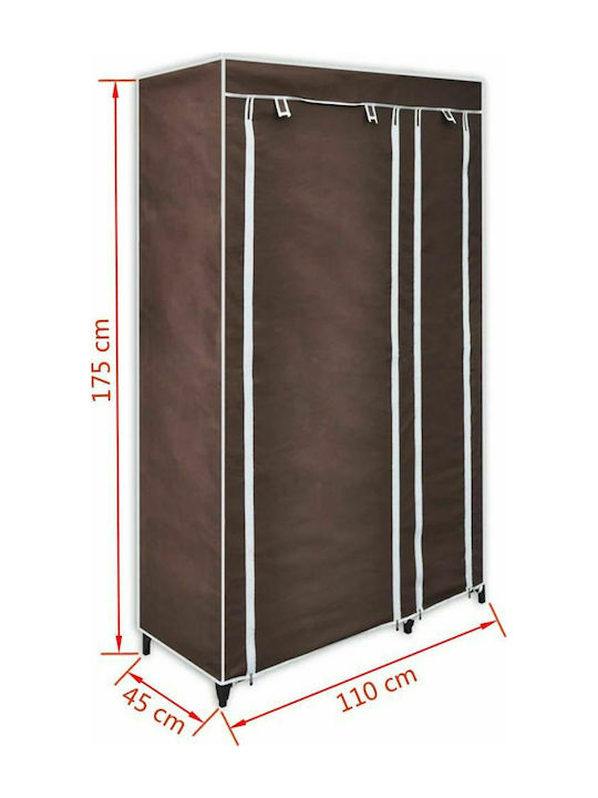 vidaXL Fabric Wardrobe with Zipper and Shelves in Brown Color 110x45x175cm