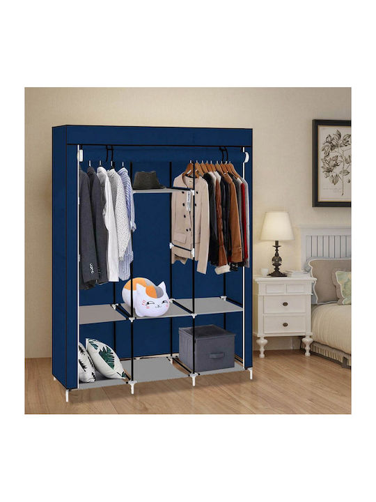 Timeless Tools Fabric Wardrobe with Zipper and Shelves in Blue Color 130x45x170cm