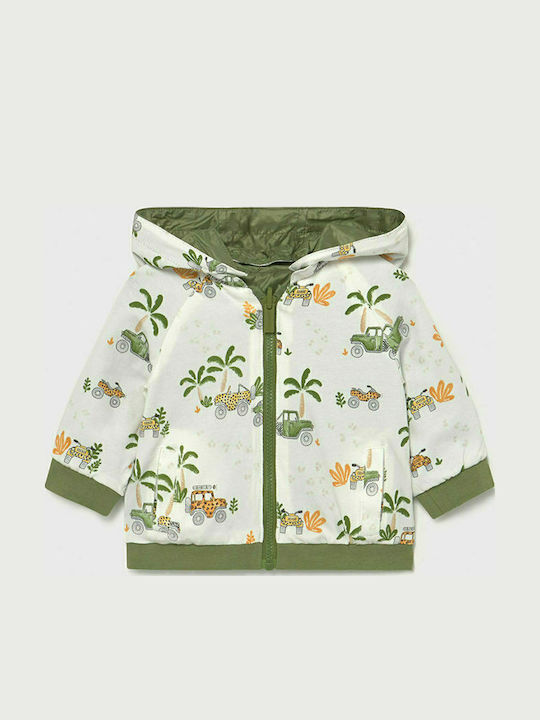 Kids' Sports Jacket Short Windproof Double Sided with Hood Khaki Ecofriends