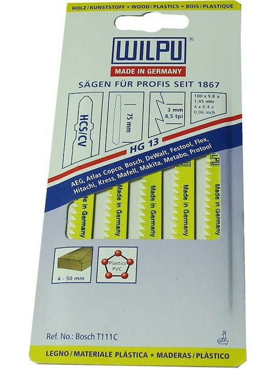 Wilpu Jig Saw Blade for Wood 75mm 5pcs HG13