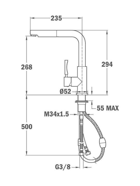 Teka ARK 938 Fashion Ψηλή Μπαταρία Κουζίνας Πάγκου με Ντουζ Ροζ