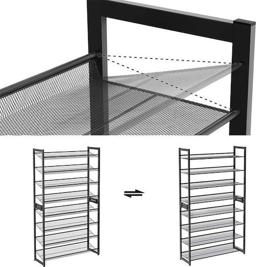 Metalică Suport pentru pantofi cu 8 Rafturi Negru L92.5xW30.7xH163.5cm
