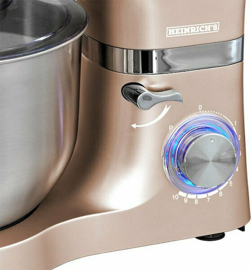 Heinrich's KM 6278 Stand Mixer 1300W with Stainless Mixing Bowl 6.5lt Gold