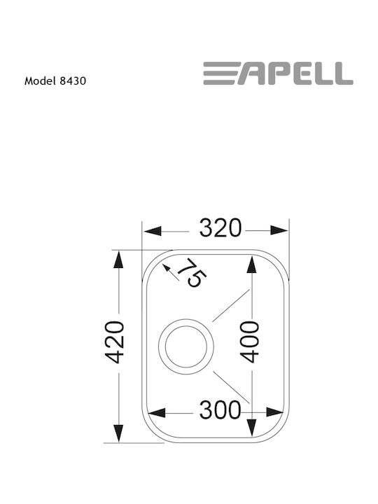 Apell 8430 8430-110 Sub masă Chiuvetă Inox Satinat L32xW42cm Argintiu