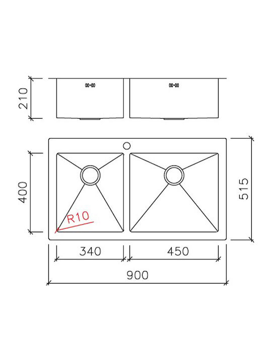 Macart Star 10 N-200 Ένθετος Νεροχύτης Δεξιός Inox Σατινέ Μ90xΠ51.5cm Ασημί