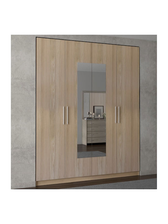 Vier Türen Kleiderschrank Latte mit Spiegel 182x60x220cm