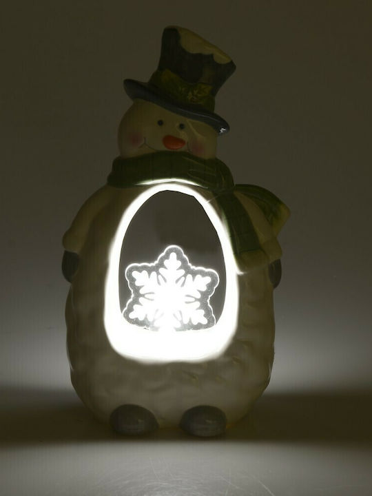 Inart Christmas Ceramic Illuminated SNowman Figure White Battery with Music 24.5x15x8cm