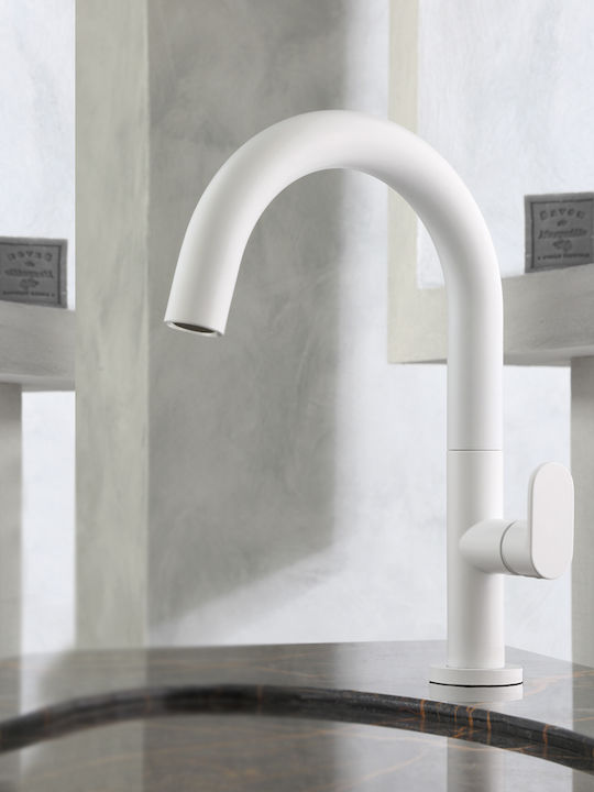 Armando Vicario Slim Medium Height Mixing Sink Faucet White