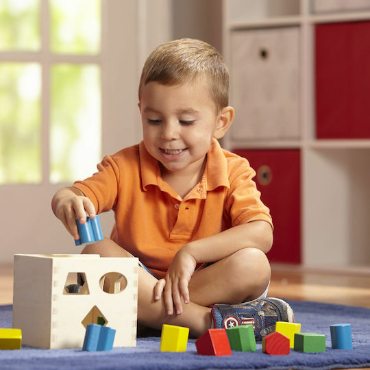 Melissa & Doug Shape Sorting Toy Shape Shorting Cube made of Wood with Sounds for 24++ Months