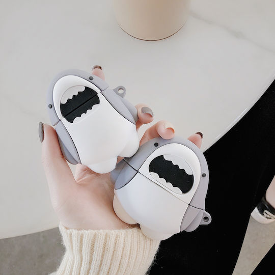 Lykl Shark Θήκη Σιλικόνης με Γάντζο σε Γκρι χρώμα για Apple AirPods