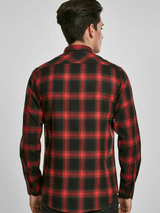 Urban Classics TB3195 Men's Shirt Long Sleeve Flannel Checked Burgundy