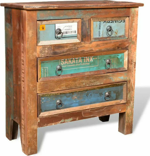 Chest of Drawers of Solid Wood with 4 Drawers 65x30x70cm