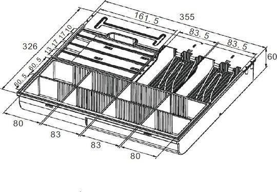 TE Tameiaki Express ΤΕ565 Cash Register Insert Tray with 8 Coin Slots and 6 Slots for Bills 35.5x32.6x6cm
