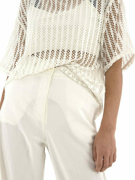 Damen Sommer Bluse Kurzärmelig Weiß