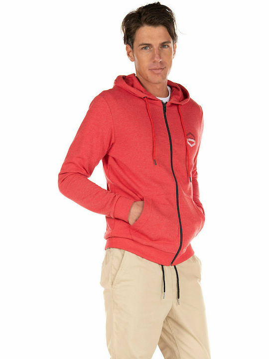 Jack & Jones Men's Sweatshirt Jacket with Hood and Pockets Red