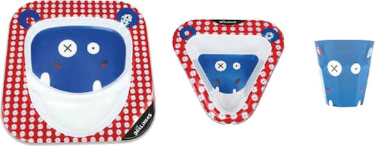 Les Deglingos Feeding Set Hippipos the Hippopotamus Food Set made of Melamine Multicolour 3pcs