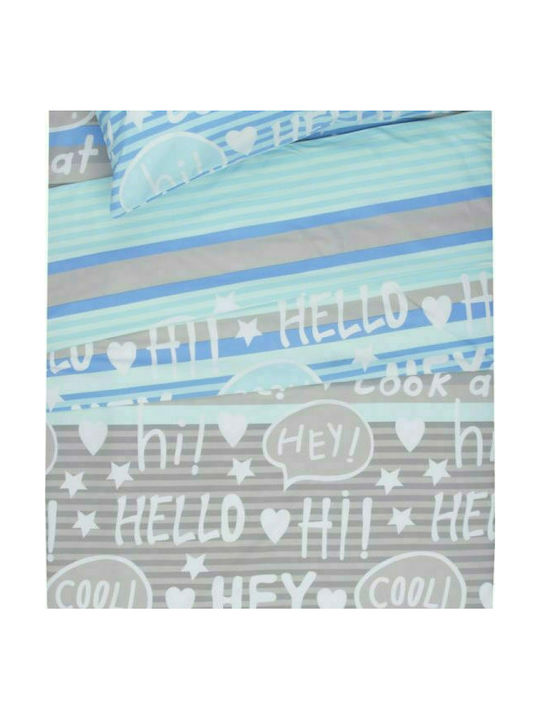 Viopros Sheet Set Single Cotton Morgan Blue 160x260cm 3pcs