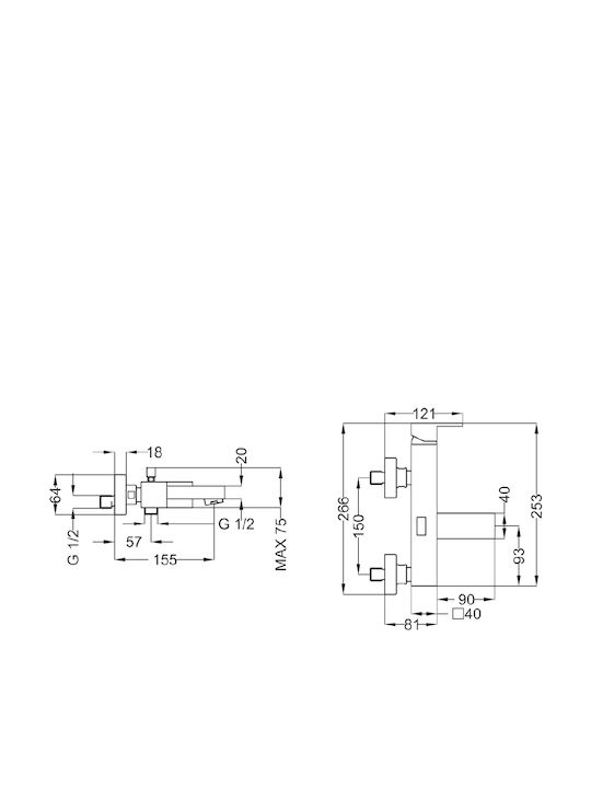 Teorema Blog 2 Mixing Bathtub Shower Faucet Complete Set Silver