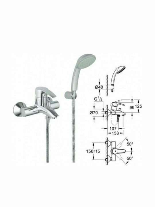 Grohe Eurostyle Mixing Bathtub Shower Faucet Complete Set Silver