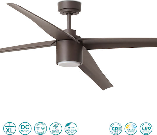 Faro Barcelona Attos XXL 3000K Ceiling Fan 213cm with Light Fixture Brown