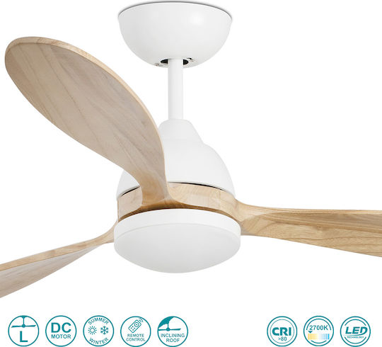 Faro Barcelona Poros L Deckenventilator 132cm mit Leuchte Weiß / Kiefer