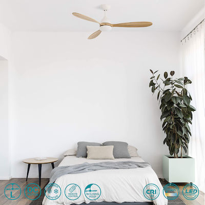 Faro Barcelona Poros 33524 Ceiling Fan 132cm with Light and Remote Control White