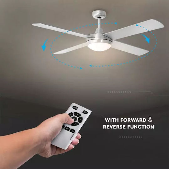 V-TAC Ανεμιστήρας Οροφής 132cm με Φως Ασημί