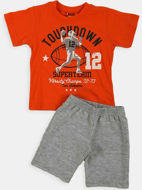 Trax Kids Set with Shorts Summer 2pcs Orange Σετ Βερμούδα με Μπλουζάκι "Touchdown"