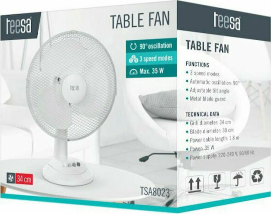 Teesa TSA-8023 Επιτραπέζιος Ανεμιστήρας 35W Διαμέτρου 33cm Λευκός