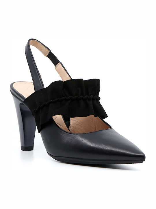 Hispanitas Leather Pointed Toe Black Heels with Strap