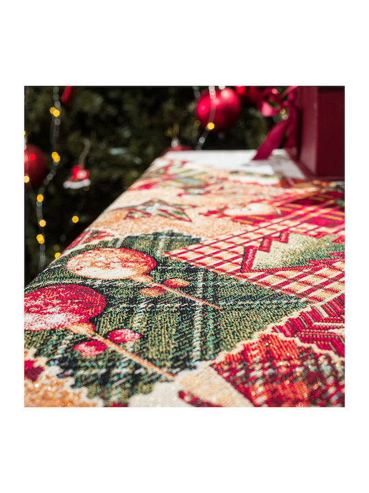 Teoran Tinsel Christmas Tablecloth Runner Fabric Red L160xW40cm.