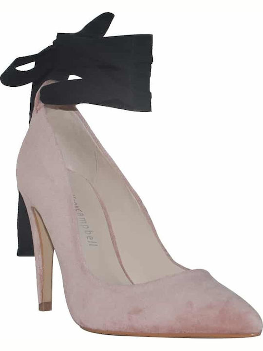 Jeffrey Campbell Sachi Tie Suede Μυτερές Γόβες με Λεπτό Ψηλό Τακούνι Ροζ